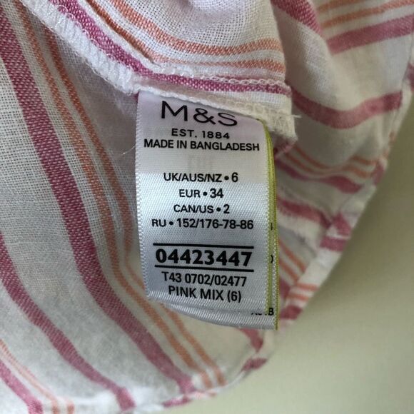 M&s COLLECTION Pure Linen Striped Ruffle Top - Picture 7 of 9